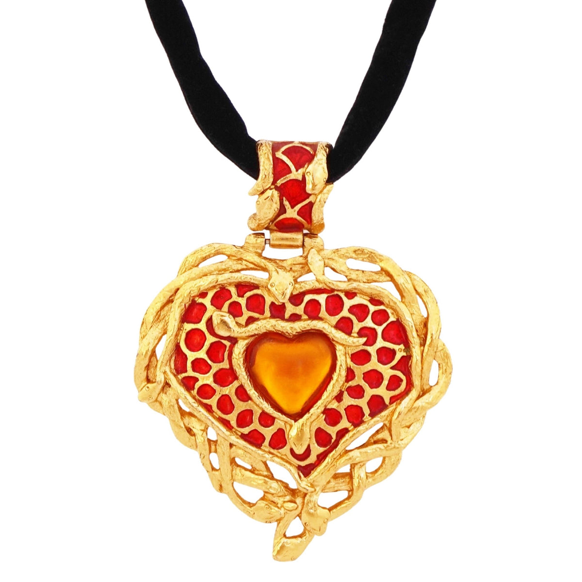 Serpent Heart Pendant On Black Velvet Cord Necklace By Robert Goossens