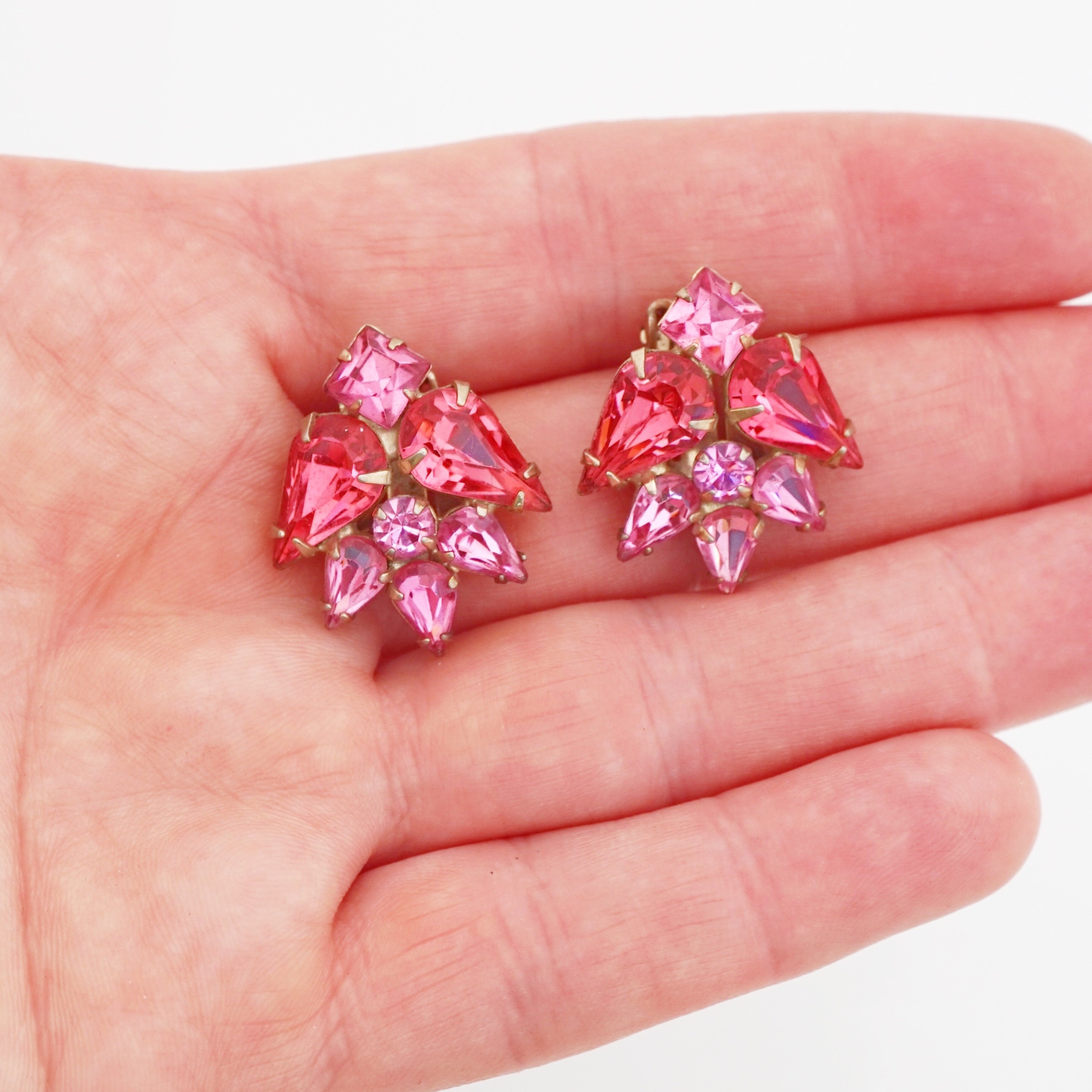 Hot Pink Crystal Burst Earrings 1960s Stylemined